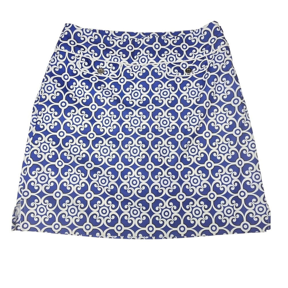 EP Pro Blue White Geometric Scroll Golf Skort Side Zip Size 8 Light Breathable